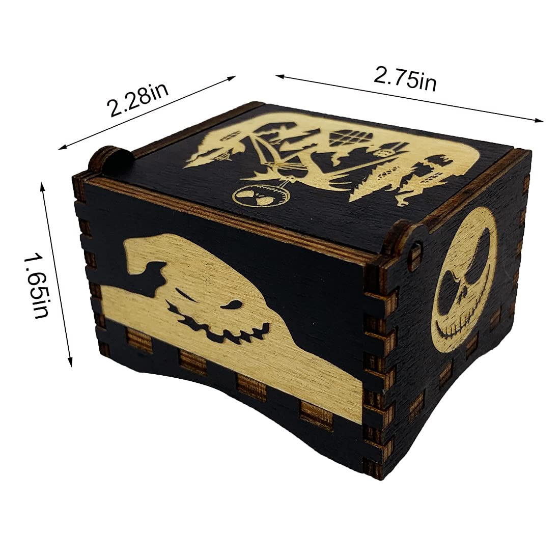 Music Box Halloween Christmas Painted Wind Up Musical Box Clockwork Laser Engraved Wood Musical Gifts for Fans (Image3-Windup)